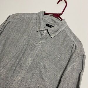 Saks Fifth Avenue Shirt Mens XL Striped 100% Linen Button Up Short Sleeve